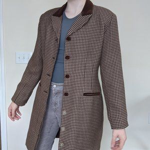 Vintage Coffee Brown Houndstooth Trench Coat